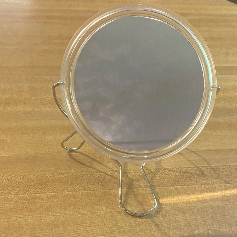 Elegant Silver Double Sided Small Vanity Mirror on Stand